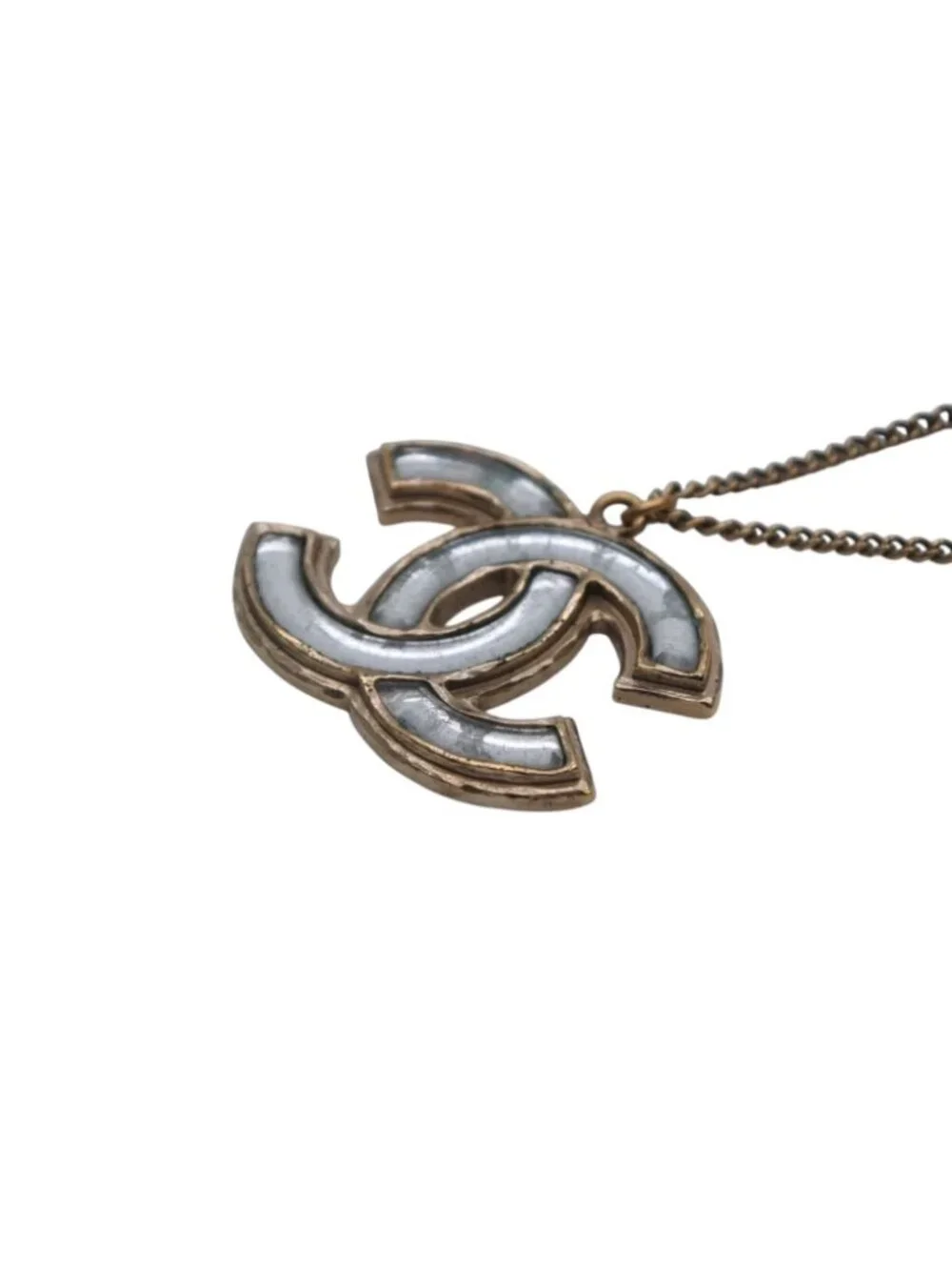 Chanel CC Logo Necklace Metal Clear Gold